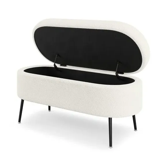 Oval Storage Ottoman - Ivory, Boucle