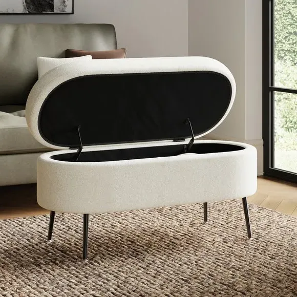 Oval Storage Ottoman - Ivory, Boucle