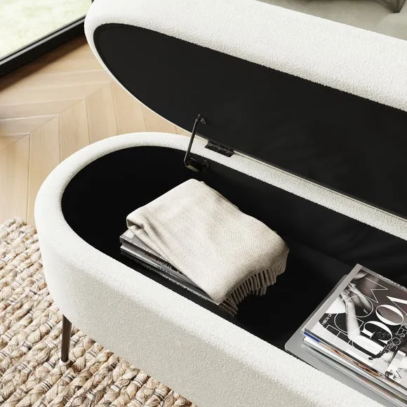 Oval Storage Ottoman - Ivory, Boucle