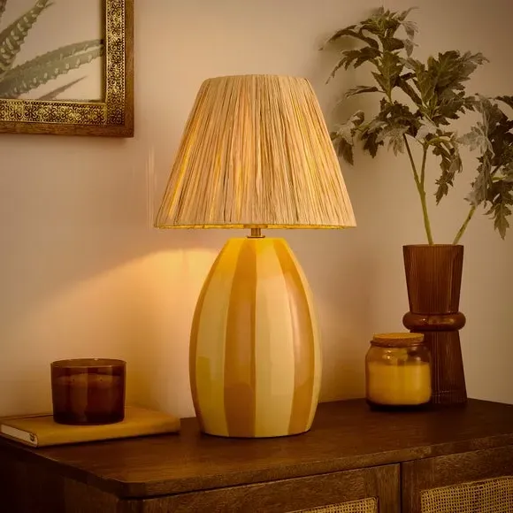 Oval Table Lamp with Striped Design - Ceramic
