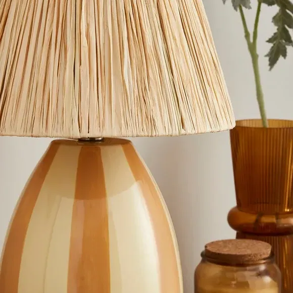 Oval Table Lamp with Striped Design - Ceramic