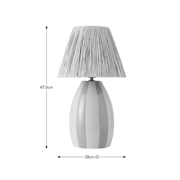 Oval Table Lamp with Striped Design - Ceramic