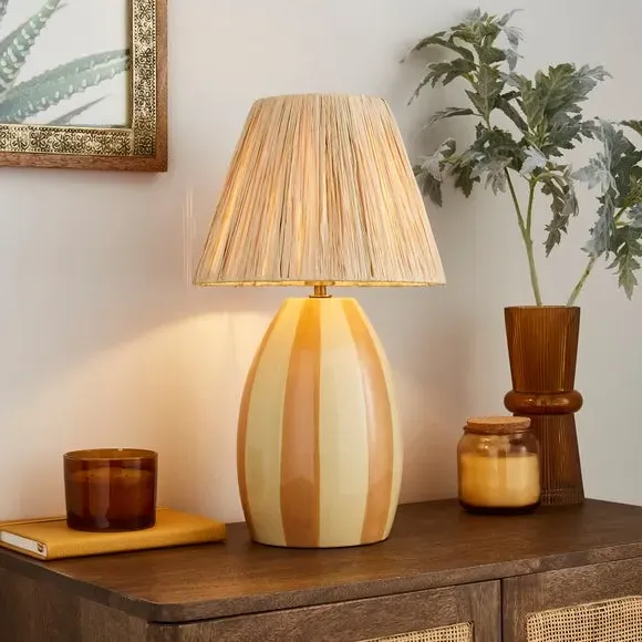 Oval Table Lamp with Striped Design - Ceramic image