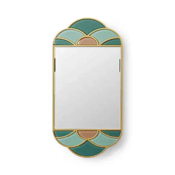 Oval Wall Mirror Art Nouveau Design - Multicolor