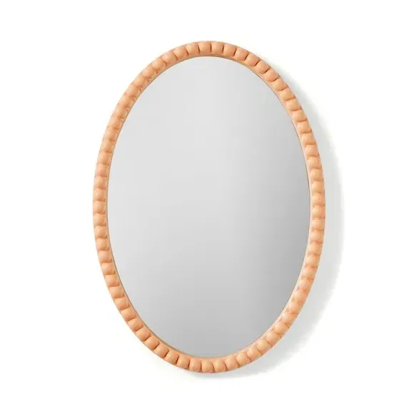 Oval Wall Mirror with Bobbin Detail - Apricot
