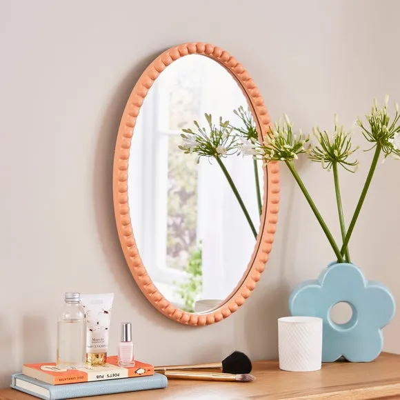 Oval Wall Mirror with Bobbin Detail - Apricot image
