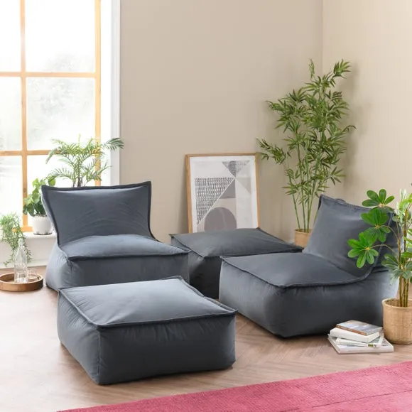 Oversized Footstool Beanbag - Graphite, Velvet
