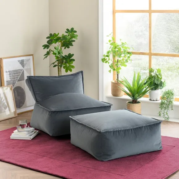 Oversized Footstool Beanbag - Graphite, Velvet image