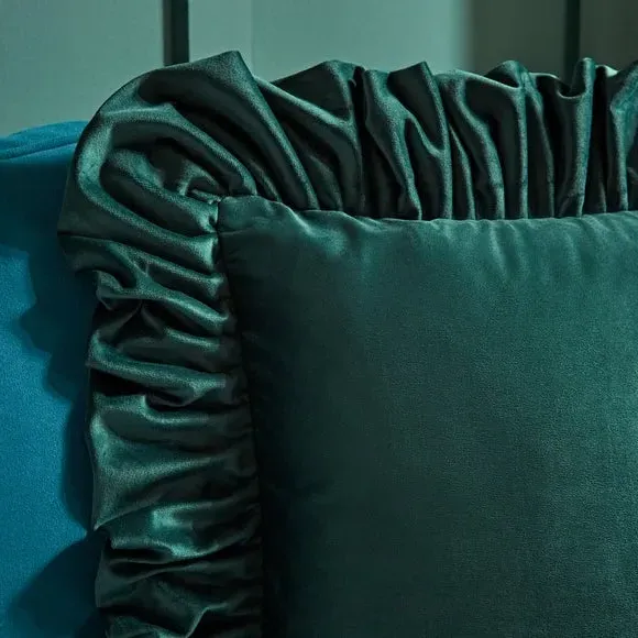 Oversized Square Cushion with Frill - Green, Velour