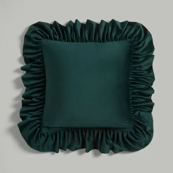 Oversized Square Cushion with Frill - Green, Velour