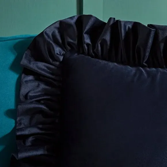 Oversized Square Cushion with Frill - Navy, Velour