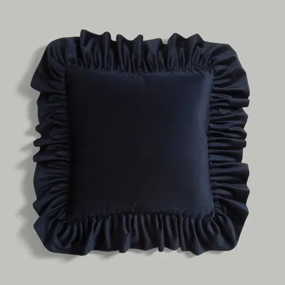 Oversized Square Cushion with Frill - Navy, Velour