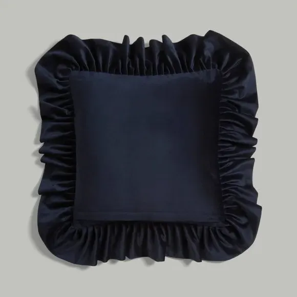Oversized Square Cushion with Frill - Navy, Velour