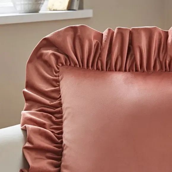 Oversized Square Cushion with Frill - Pink, Velour