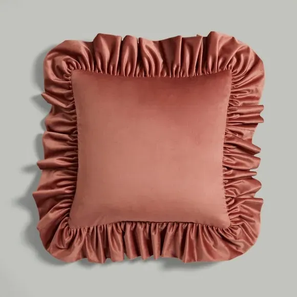 Oversized Square Cushion with Frill - Pink, Velour
