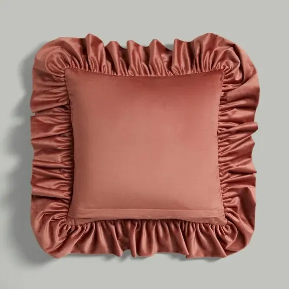 Oversized Square Cushion with Frill - Pink, Velour