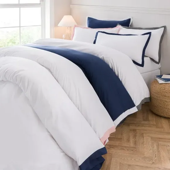 Oxford Edge Duvet Cover Set - White, Microfibre