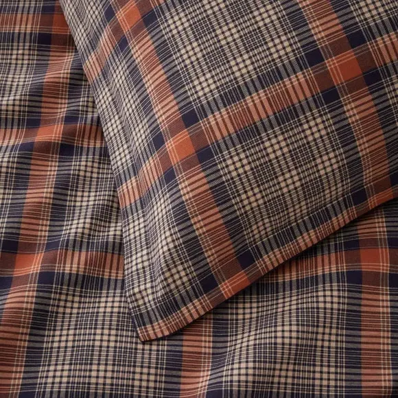 Oxford Pillowcase Check Pattern - Navy, Cotton