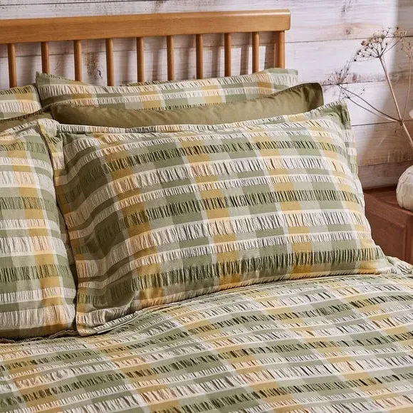 Oxford Pillowcase Check Pattern - Olive, Cotton image