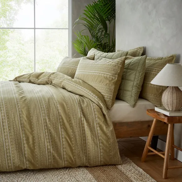 Oxford Pillowcase Embroidered - Soft Olive, Cotton