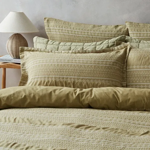 Oxford Pillowcase Embroidered - Soft Olive, Cotton image