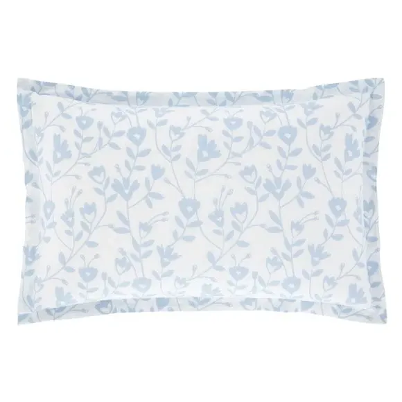 Oxford Pillowcase Floral Design - Blue, Cotton