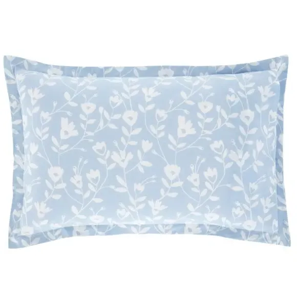 Oxford Pillowcase Floral Design - Blue, Cotton