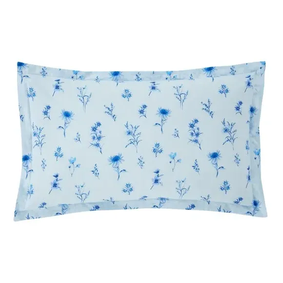 Oxford Pillowcase Floral Design - Blue, Cotton
