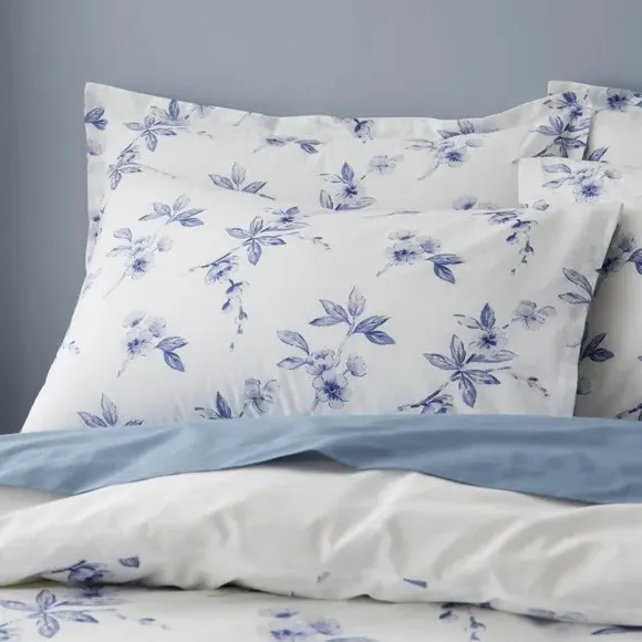 Oxford Pillowcase Floral Design - Blue, Polycotton