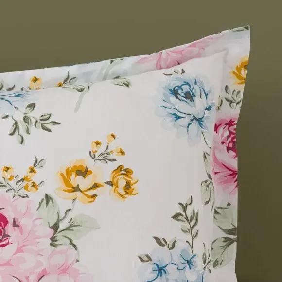 Oxford Pillowcase Floral Design - Blue, Polycotton