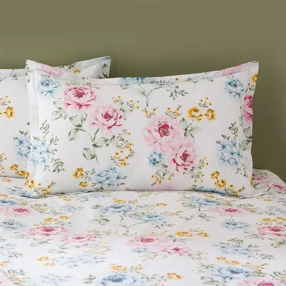 Oxford Pillowcase Floral Design - Blue, Polycotton image