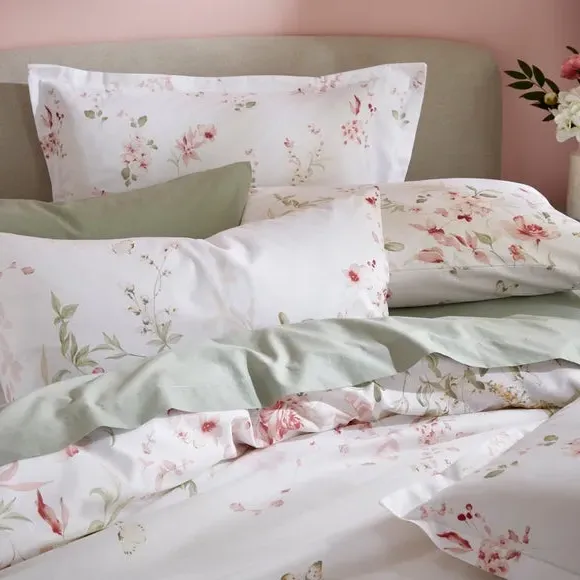 Oxford Pillowcase Floral Design - Blush, Polycotton