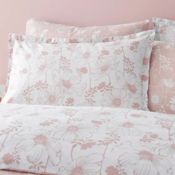 Oxford Pillowcase Floral Design - Blush, Polycotton