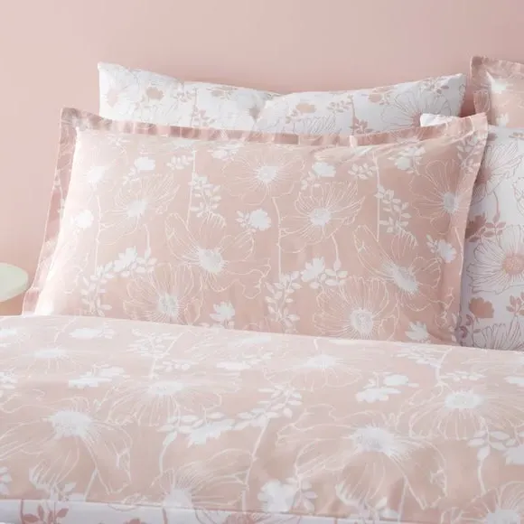 Oxford Pillowcase Floral Design - Blush, Polycotton image