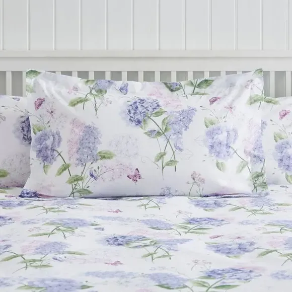 Oxford Pillowcase Floral Design - Lilac, Cotton