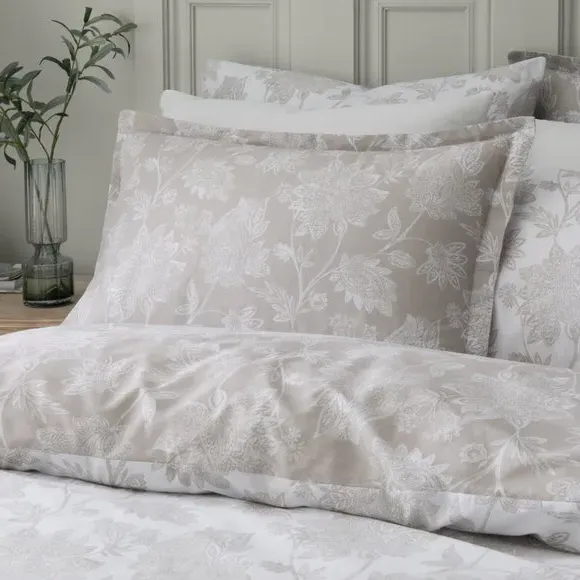 Oxford Pillowcase Floral Design - Natural, Cotton