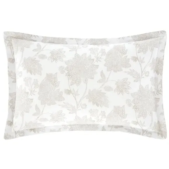 Oxford Pillowcase Floral Design - Natural, Cotton