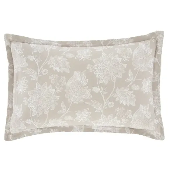 Oxford Pillowcase Floral Design - Natural, Cotton