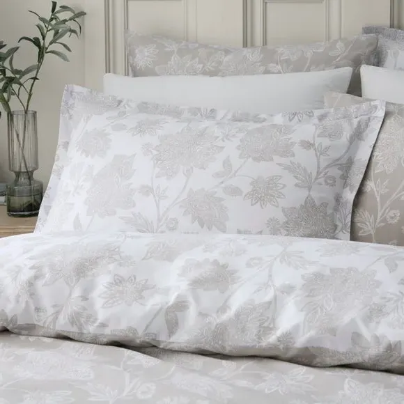 Oxford Pillowcase Floral Design - Natural, Cotton image