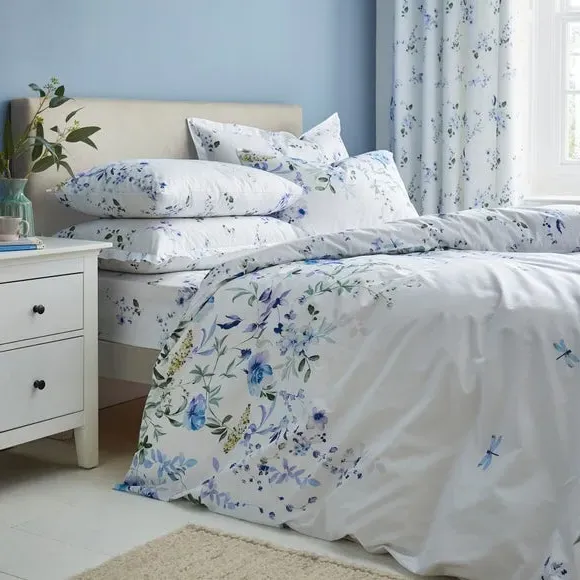 Oxford Pillowcase Floral Design - Ocean Blue, Polycotton