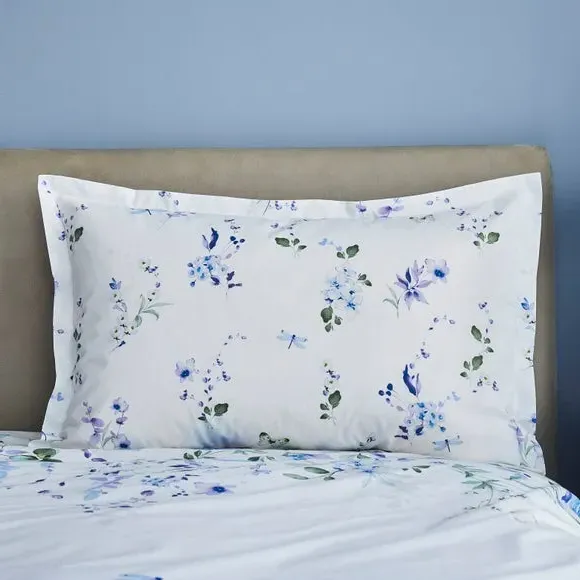 Oxford Pillowcase Floral Design - Ocean Blue, Polycotton