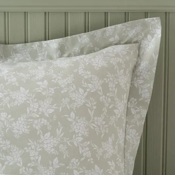 Oxford Pillowcase Floral Print - Sage, Cotton