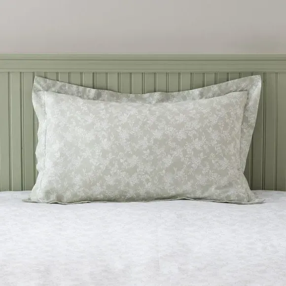 Oxford Pillowcase Floral Print - Sage, Cotton image