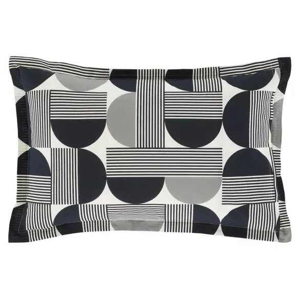 Oxford Pillowcase Geometric Design - Black, Cotton