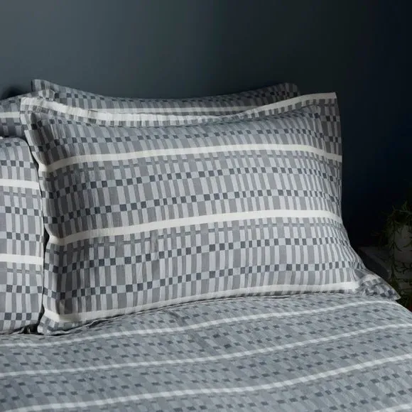 Oxford Pillowcase Geometric Design - Blue, Cotton image