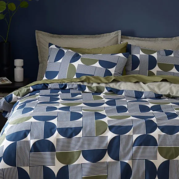 Oxford Pillowcase Geometric Design - Navy, Cotton