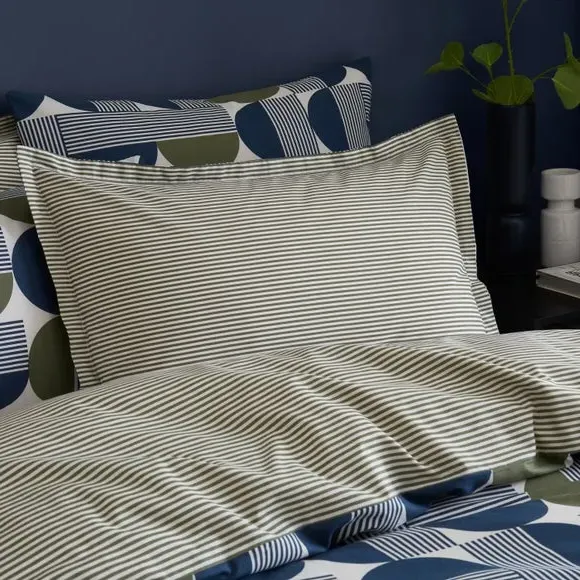 Oxford Pillowcase Geometric Design - Navy, Cotton