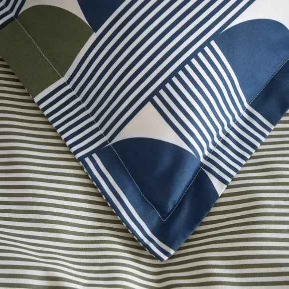 Oxford Pillowcase Geometric Design - Navy, Cotton