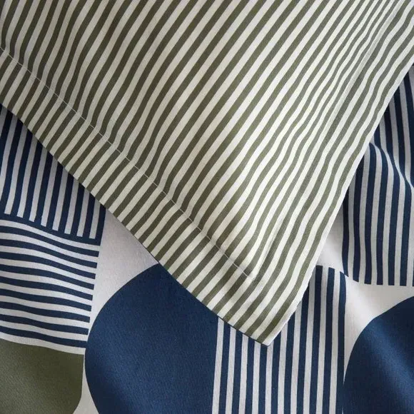 Oxford Pillowcase Geometric Design - Navy, Cotton