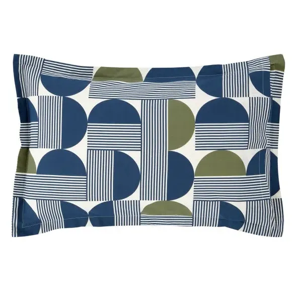 Oxford Pillowcase Geometric Design - Navy, Cotton